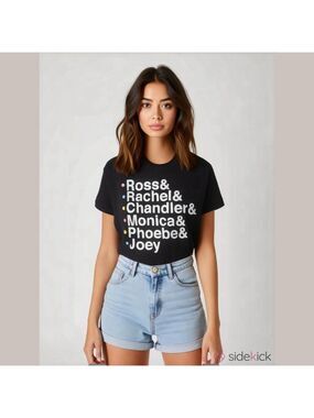 Friends Womens Name List T-Shirt Black Cotton Size Large